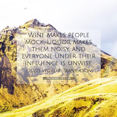 Picture 07 - Proverbs 20:1 GW - Wine makes people mock, liquor makes them noisy, - Bible Verse Picture