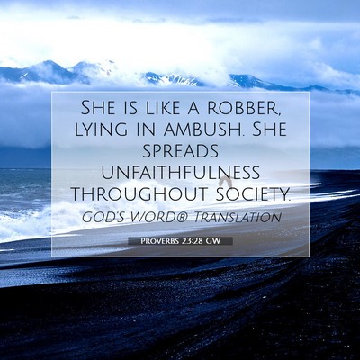 Picture 07 - Proverbs 23:28 GW - She is like a robber, lying in ambush. She - Bible Verse Picture