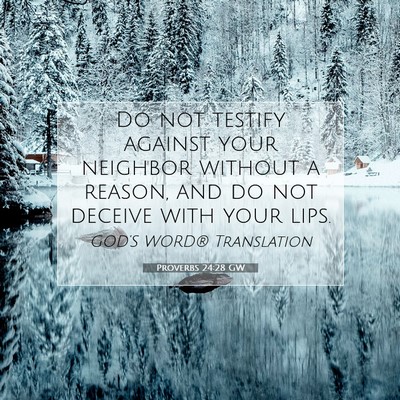 Picture 07 - Proverbs 24:28 GW - Do not testify against your neighbor without a - Bible Verse Picture