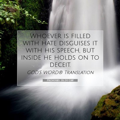 Picture 07 - Proverbs 26:24 GW - Whoever is filled with hate disguises it with his - Bible Verse Picture