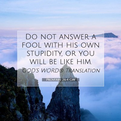Picture 07 - Proverbs 26:4 GW - Do not answer a fool with his own stupidity, or - Bible Verse Picture