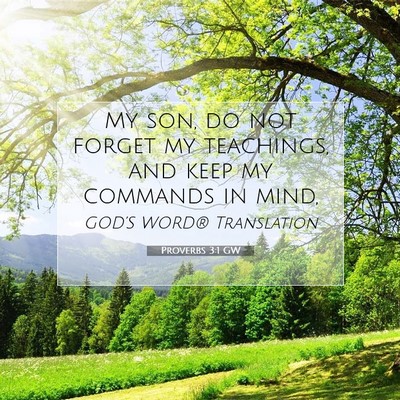 Picture 07 - Proverbs 3:1 GW - My son, do not forget my teachings, and keep my - Bible Verse Picture