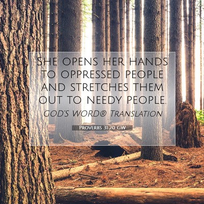 Picture 07 - Proverbs 31:20 GW - She opens her hands to oppressed people and - Bible Verse Picture