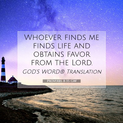 Picture 07 - Proverbs 8:35 GW - Whoever finds me finds life and obtains favor - Bible Verse Picture