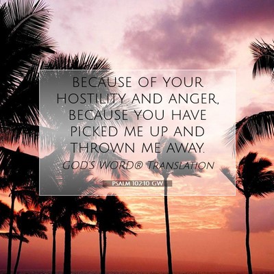 Picture 07 - Psalm 102:10 GW - because of your hostility and anger, because you - Bible Verse Picture