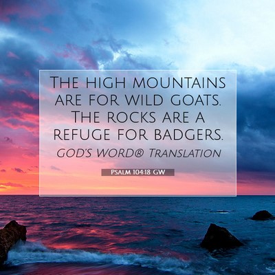 Picture 07 - Psalm 104:18 GW - The high mountains are for wild goats. The rocks - Bible Verse Picture