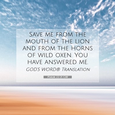 Picture 07 - Psalm 22:21 GW - Save me from the mouth of the lion and from the - Bible Verse Picture