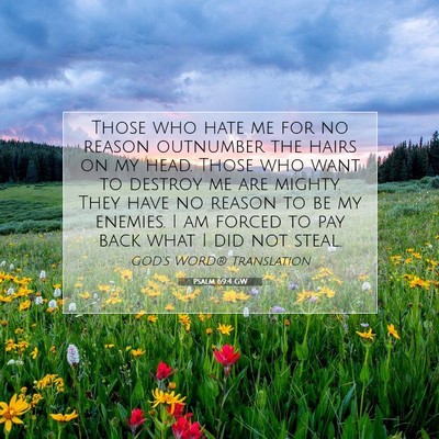 Picture 07 - Psalm 69:4 GW - Those who hate me for no reason outnumber the - Bible Verse Picture
