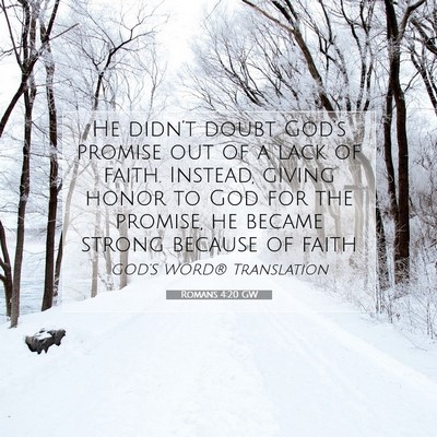 Picture 07 - Romans 4:20 GW - He didn’t doubt God’s promise out of a lack - Bible Verse Picture