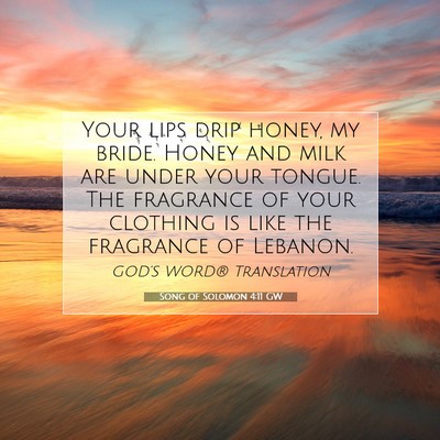 Picture 07 - Song of Solomon 4:11 GW - Your lips drip honey, my bride. Honey and milk - Bible Verse Picture