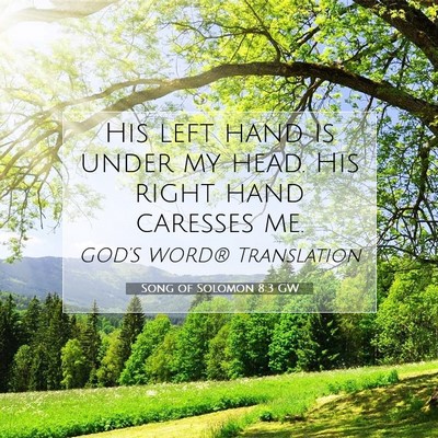 Picture 07 - Song of Solomon 8:3 GW - His left hand is under my head. His right hand - Bible Verse Picture