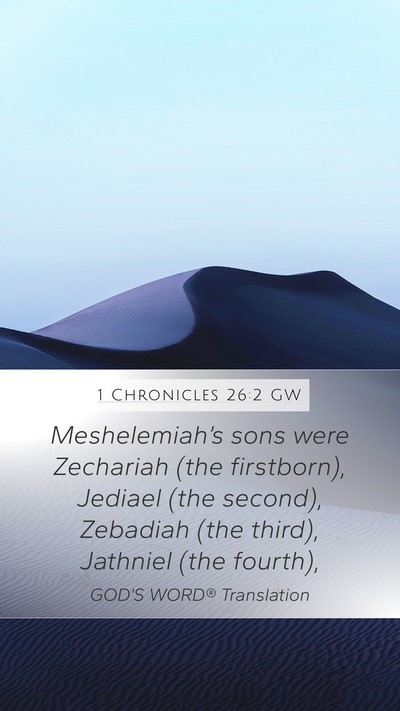 1 Chronicles 26:2 GW Mobile Phone Wallpaper - Meshelemiah’s sons were Zechariah (the - Mobile Bible Verse Wallpaper