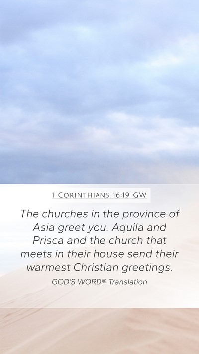 1 Corinthians 16:19 GW Bible Verse Image