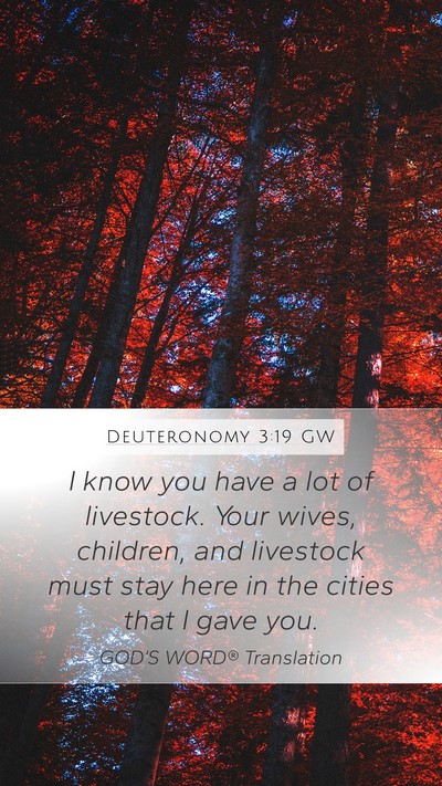 Deuteronomy 3:19 GW Mobile Phone Wallpaper - I know you have a lot of livestock. Your wives, - Mobile Bible Verse Wallpaper