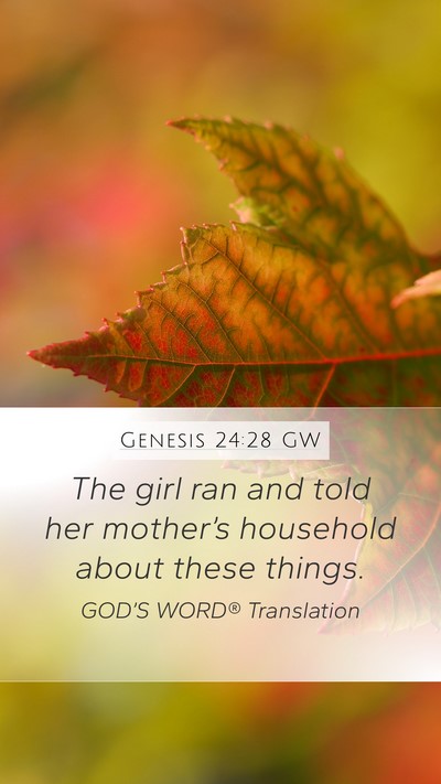 Genesis 24:28 GW Mobile Phone Wallpaper - The girl ran and told her mother’s household - Mobile Bible Verse Wallpaper