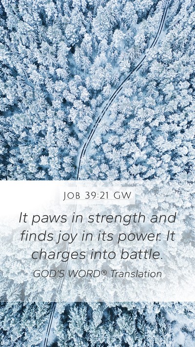 Job 39:21 GW Mobile Phone Wallpaper - It paws in strength and finds joy in its power. - Mobile Bible Verse Wallpaper