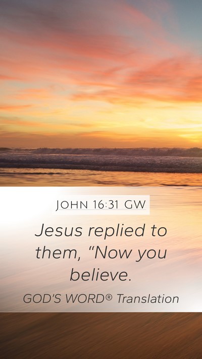 John 16:31 GW Mobile Phone Wallpaper - Jesus replied to them, “Now you - Mobile Bible Verse Wallpaper