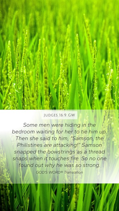 Judges 16:9 GW Mobile Phone Wallpaper - Some men were hiding in the bedroom waiting for - Mobile Bible Verse Wallpaper