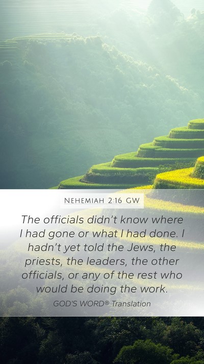 Nehemiah 2:16 GW Mobile Phone Wallpaper - The officials didn’t know where I had gone or - Mobile Bible Verse Wallpaper