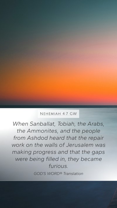 Nehemiah 4:7 GW Bible Verse Image
