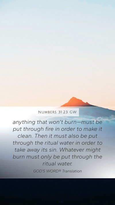 Numbers 31:23 GW Mobile Phone Wallpaper - anything that won’t burn—must be put through - Mobile Bible Verse Wallpaper