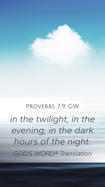 Proverbs 7:9 GW Mobile Phone Wallpaper - in the twilight, in the evening, in the dark - Mobile Bible Verse Wallpaper