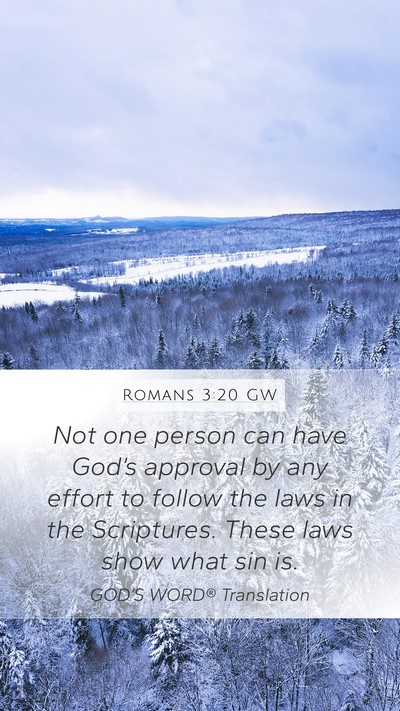Romans 3:20 GW Bible Verse Image
